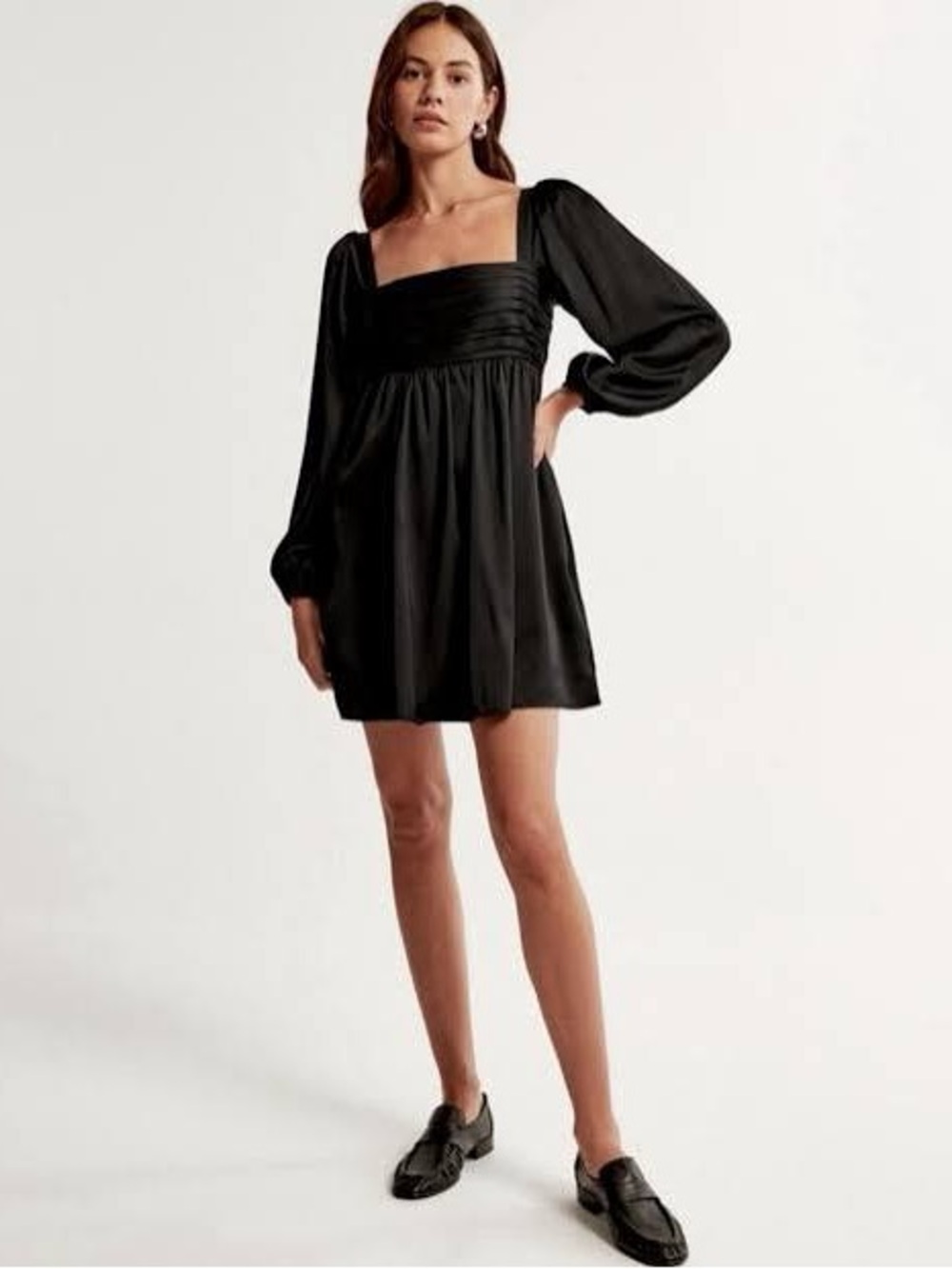 Abercrombie & Fitch Emerson Linen Blend Puff Sleeve Mini Dress Black Size L